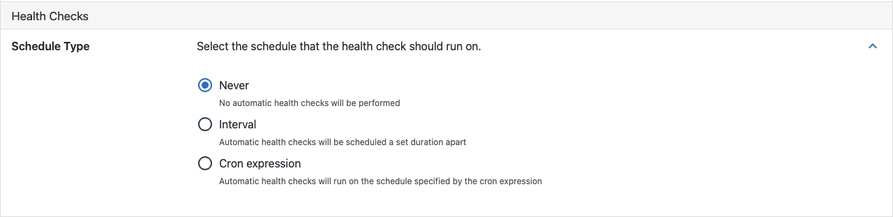 Health check schedule set to Never