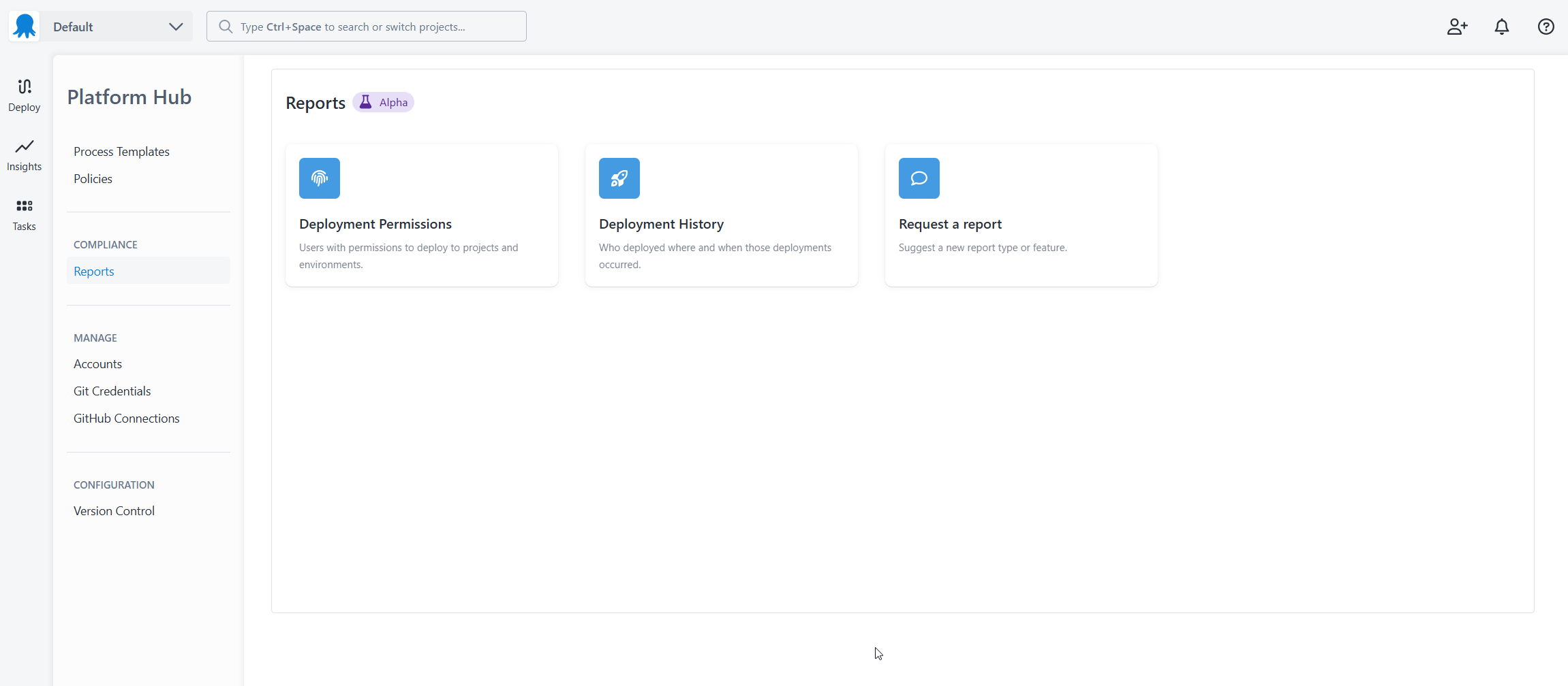 The Compliance reports page where users select a report to run